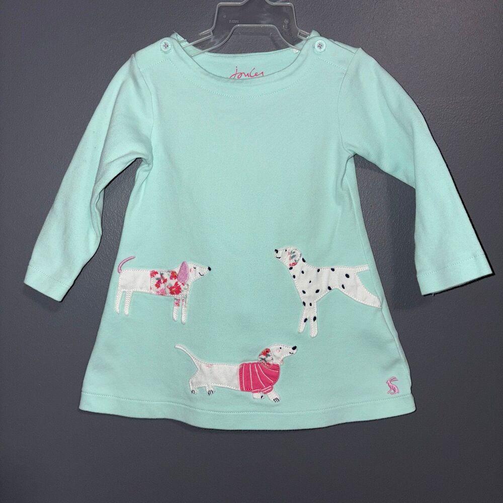 Joules Long Sleeve Christine Dress Ocean Miint Puppy Girls 6-9m